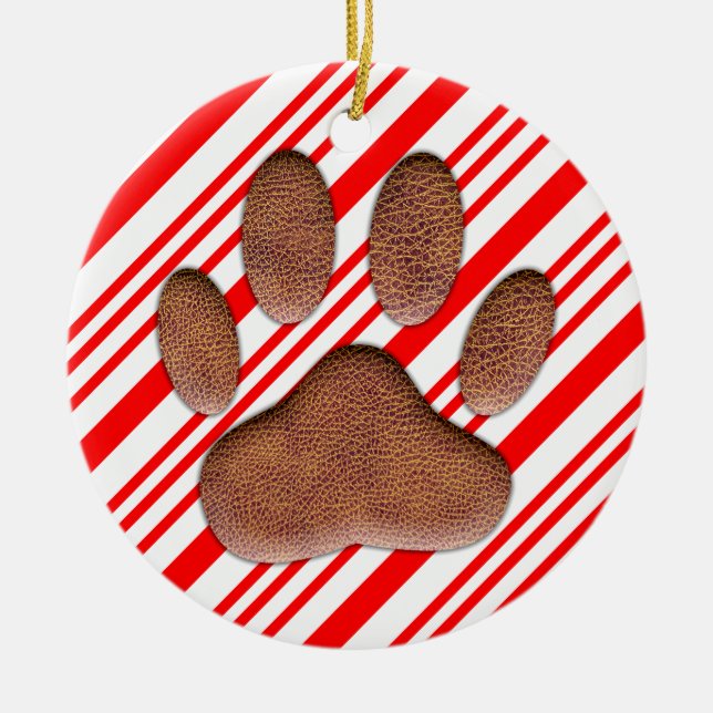 Faux Leather Hund Pawprint Candy cane Julgransprydnad Keramik (Framsidan)