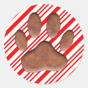 Faux Leather Hund Pawprint Candy cane Runt Klistermärke