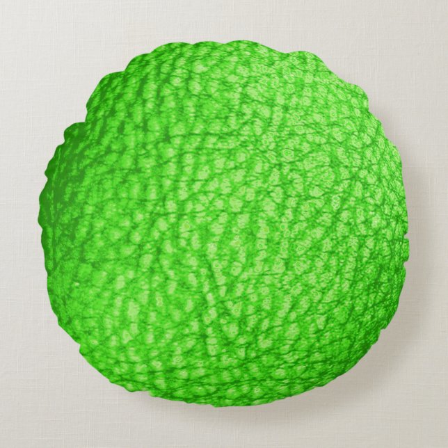 Faux Leather Light Lime Rund Kudde (Framsidan)