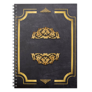 Faux Leather och Gilded Guld Scrollwork Anteckningsbok