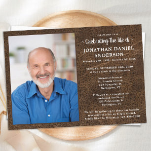 Faux Leather Photo Funeral Firande of Life Inbjudningar