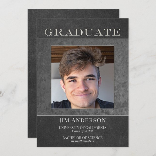 Faux Leather Studenten i Photo Silver Metall och Meddelande (Fram/baksida)