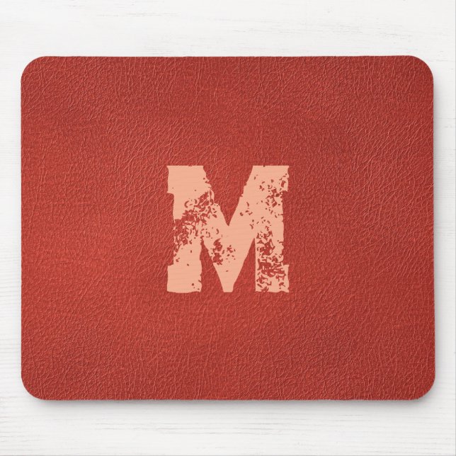 Faux Leather-utseende Distress Text Monogram Namn Musmatta (Framsidan)