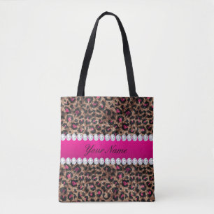 Faux Leopard Shock rosa Gold Foil och Diamonds Tygkasse