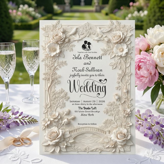 Faux Letterpress Effect Ornate Floral Wedding  Inbjudningar (Skapare uppladdad)