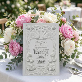 Faux Letterpress Swans Formal Black Tie Wedding Inbjudningar