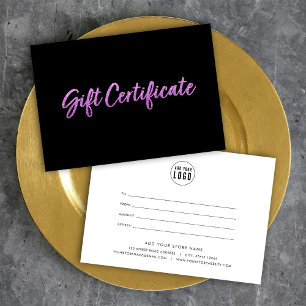 Faux Lila Glitter på Black Gift Certificate