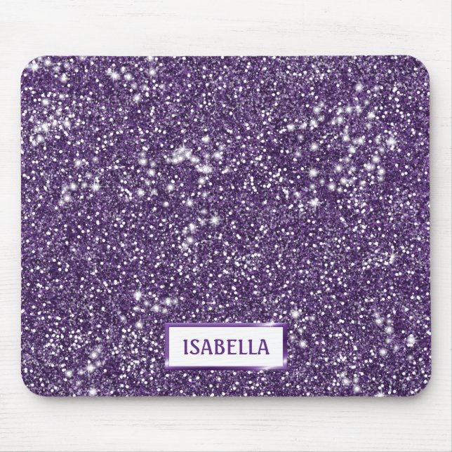 Faux Lila Glitter Struktur titta efter eget namn Musmatta (Framsidan)