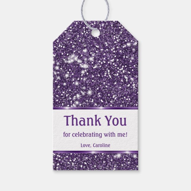 Faux Lila Glitter Struktur titta med Anpassningsba Presentetikett (Framsidan)