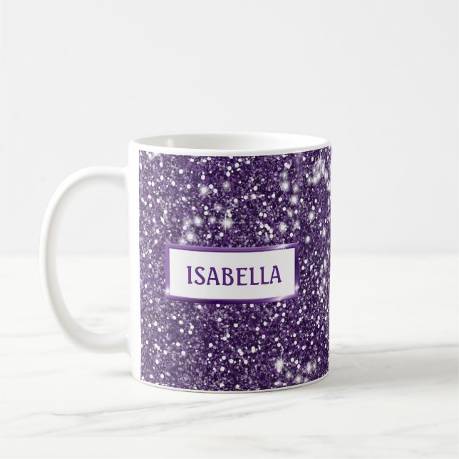 Faux Lila Glitter Struktur titta på ditt namn Kaffemugg (Vänster)