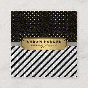 Faux Linen Black Rand Polka dots Fyrkantigt Visitkort