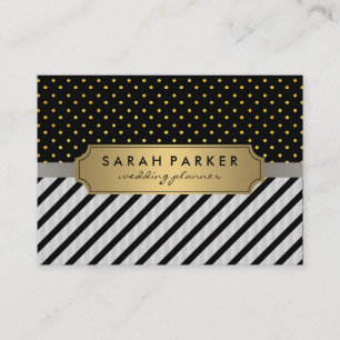Faux Linen Black Rand Polka dots Visitkort