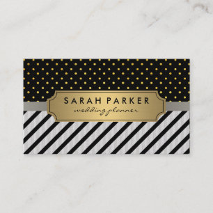 Faux Linen Black Rand Polka dots Visitkort