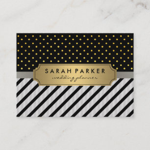 Faux Linen Black Rand Polka dots Visitkort