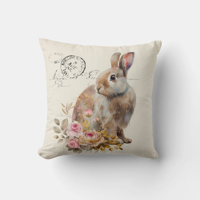 Faux linen fransk Bunny med ro Kudde (Framsida)