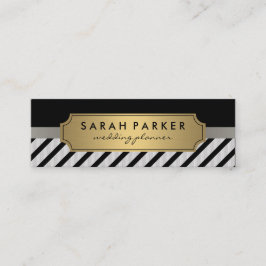 Faux Linen Metallic Guld Label Black Rand Mini Visitkort