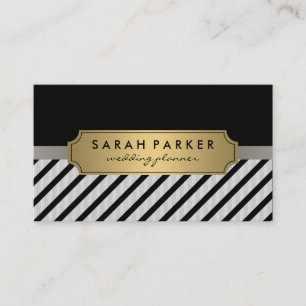 Faux Linen Metallic Guld Label Black Rand Visitkort
