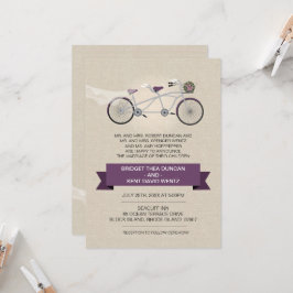 Faux Linen Plum Tandem Bicycle Bröllop Inbjudningar