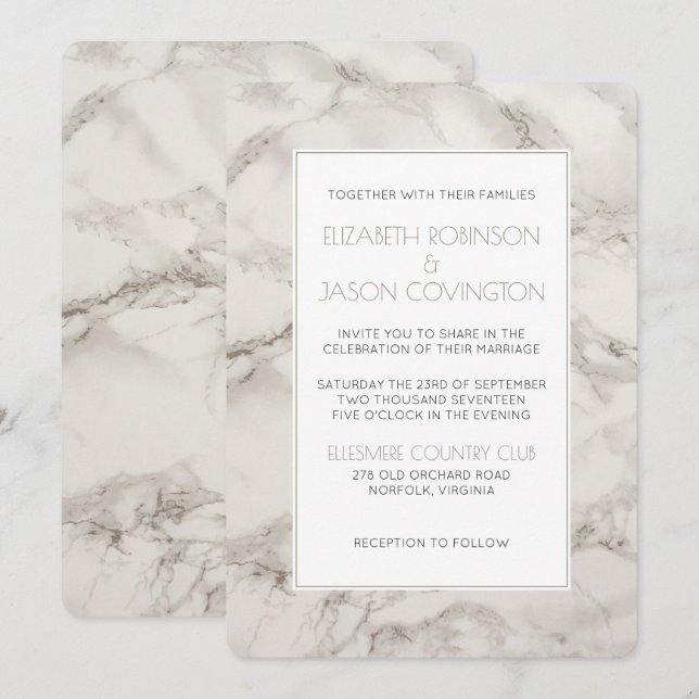 Faux Marble Alabaster Modern Classy Wedding bjudan Inbjudningar (Fram/baksida)