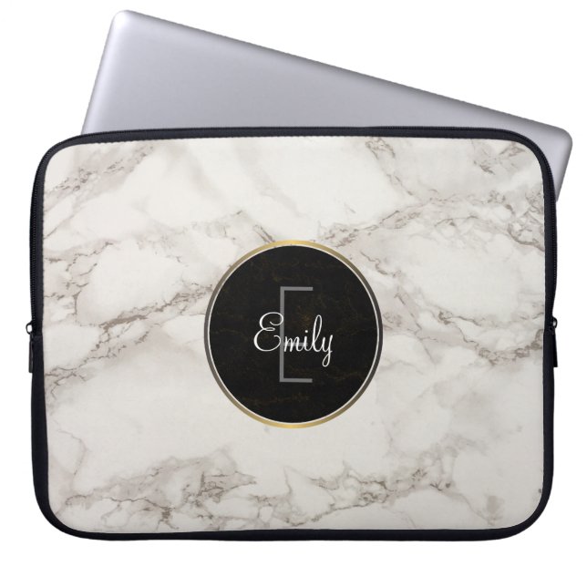 Faux Marble Alabaster Taupe Tan Modern Anpassnings Laptop Sleeve (Framsidan)