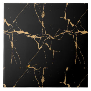Faux Marble Black Guld Kakelplatta
