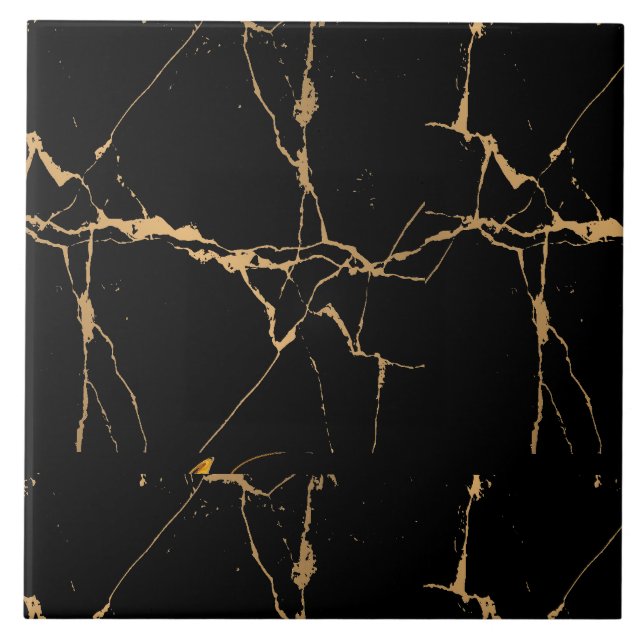 Faux Marble Black Guld Kakelplatta (Framsidan)