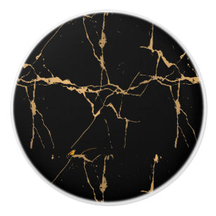 Faux Marble Black Guld Knopp