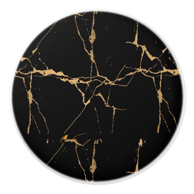 Faux Marble Black Guld Knopp (Framsidan)