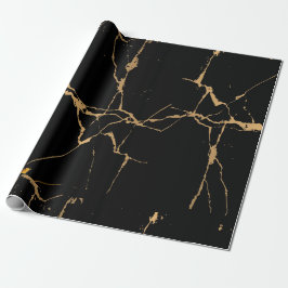 Faux Marble Black Guld Presentpapper