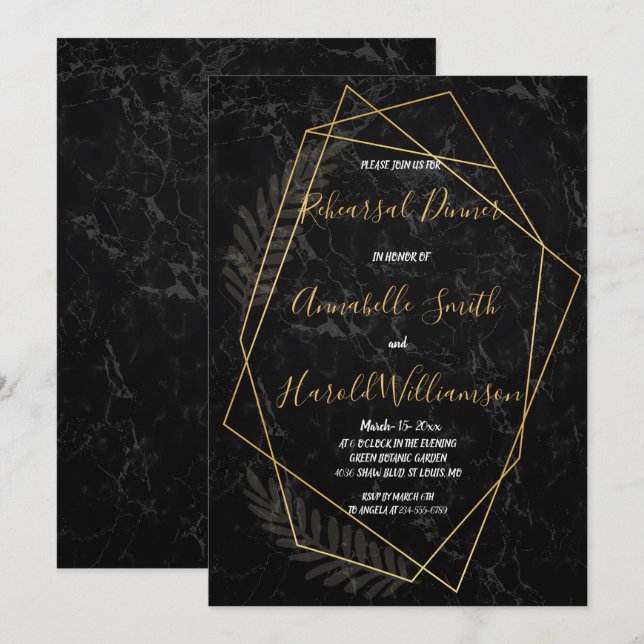 Faux Marble Geometric Rehearsal Dinner Inbjudningar (Fram/baksida)