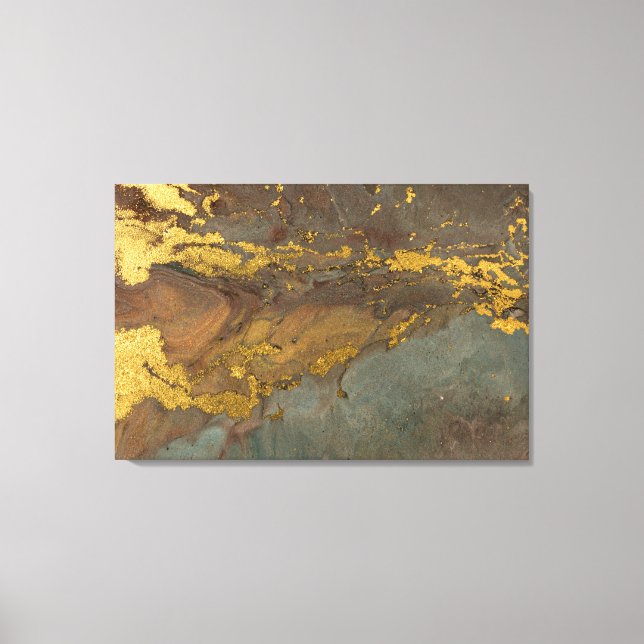 Faux Marble Guld, Grått, Grönt, Brown Shades Canvastryck (Framsida)