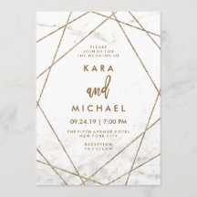 Faux Marble och Copper Geometric Wedding bjudande