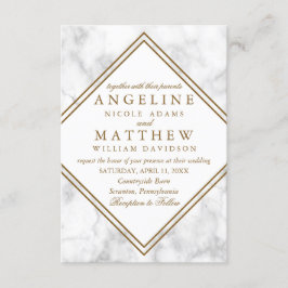 Faux Marble och Copper Geometric Wedding Invitding Inbjudningar
