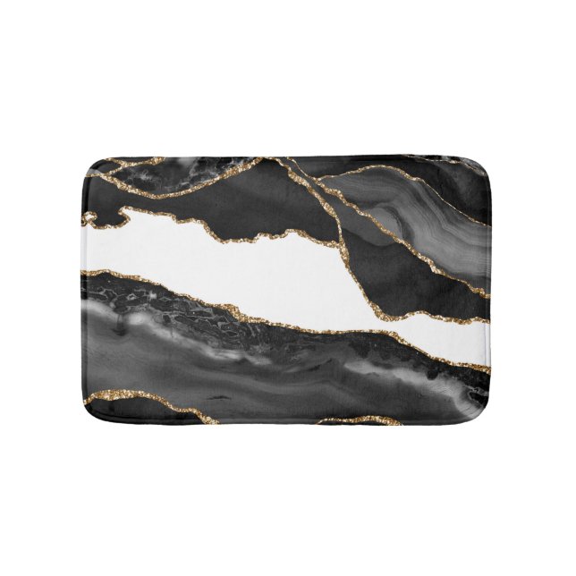 Faux marcular Agate Black Snyggt Stone Luxury Badrumsmatta (Framsidan)