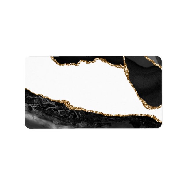 Faux Marcular Agate Black Snyggt Stone Luxury Guld Adressetikett (Framsidan)