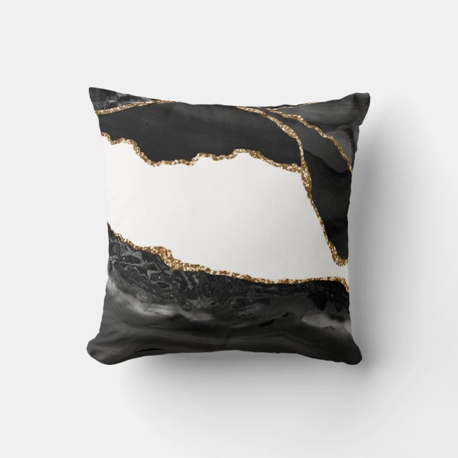 Faux marcular Agate Black Snyggt Stone Luxury Guld Kudde (Framsida)