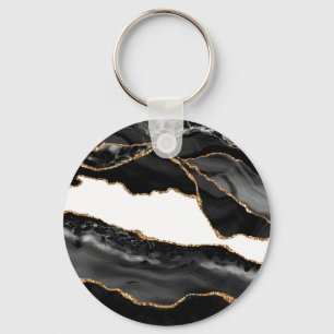 Faux marcular Agate Black Snyggt Stone Luxury Guld Nyckelring