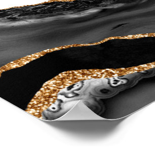 Faux Marcular Agate Black Snyggt Stone Luxury Guld Poster