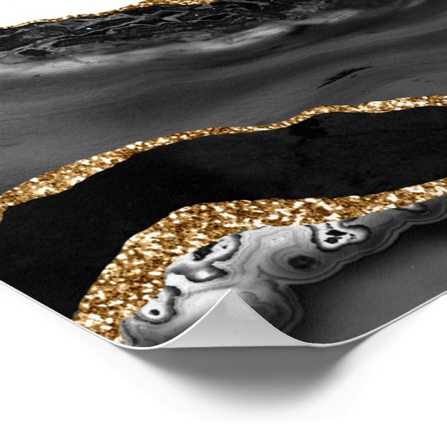 Faux Marcular Agate Black Snyggt Stone Luxury Guld Poster (Hörn)