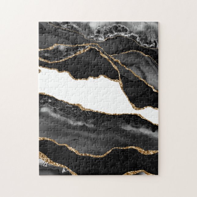 Faux marcular Agate Black Snyggt Stone Luxury Guld Pussel (Vertikal)