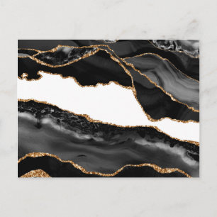 Faux Marcular Agate Black Snyggt Stone Luxury Guld Vykort
