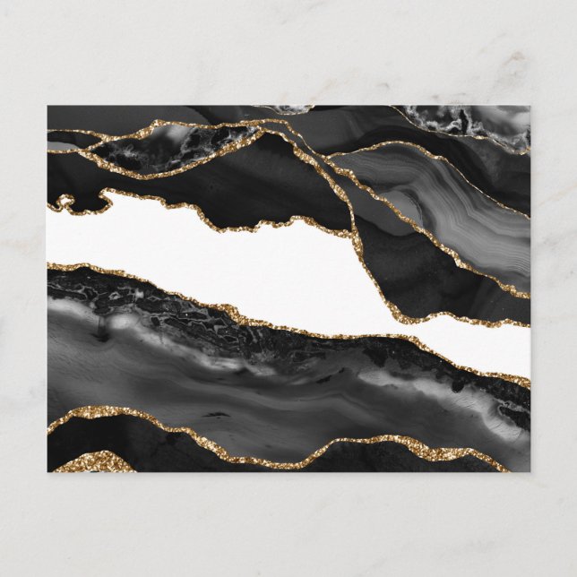 Faux Marcular Agate Black Snyggt Stone Luxury Guld Vykort (Framsida)