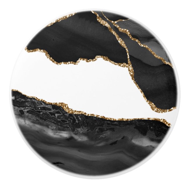 Faux marcular Agate Black Snyggt Stone Luxury Knopp (Framsidan)