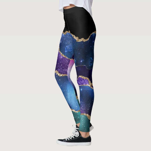 Faux marcular Agate Stone Galaxy Sparkly Shining Leggings (Vänster)