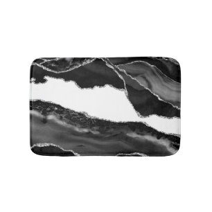 Faux marmored Agate Black White Trendig Modern Sto Badrumsmatta