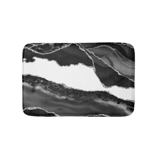 Faux marmored Agate Black White Trendig Modern Sto Badrumsmatta (Framsidan)