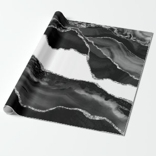 Faux marmored Agate Black White Trendig Modern Sto Presentpapper
