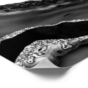 Faux marmorerad Agate Black White Trendig Modern S Poster