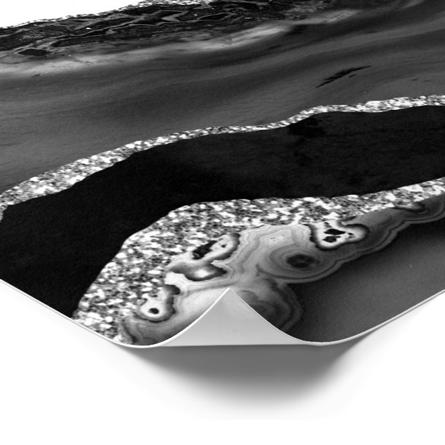 Faux marmorerad Agate Black White Trendig Modern S Poster (Hörn)
