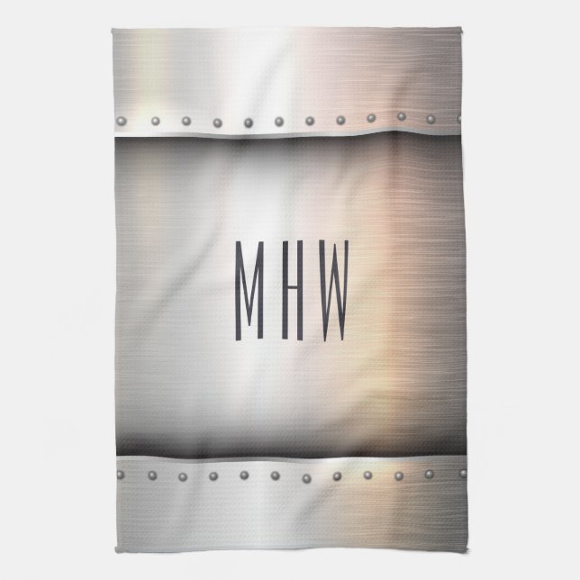 Faux Metall anpassningsbar monogram kökshandduk (Vertikal)